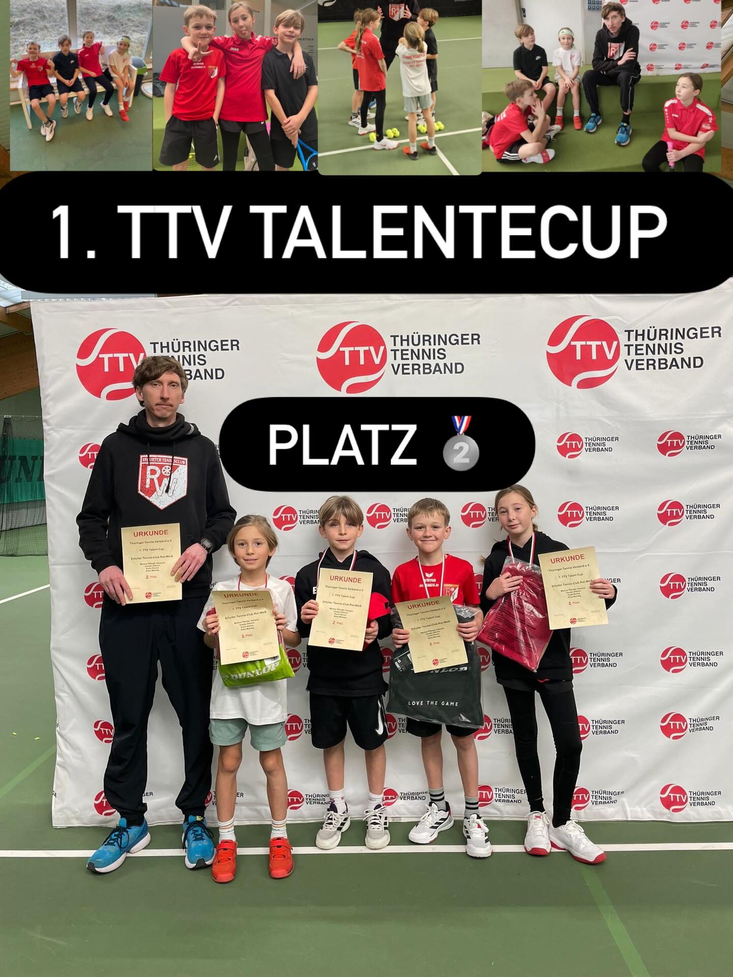 Am 17.01.25 fand im LLZ zum ersten Mal der TTV Talentecup statt. Mit fünf 4er-Teams wetteiferte unser ETC-Team in Staffelspielen, Mannschaftsspielen sowie natürlich Tennis um den begehrten 1. Platz. 

Am Ende wurde es knapp Platz 2 hinter dem Team vom Tc Weimar 1912. Wir gratulieren und freuen uns schon auf die nächste Ausrichtung im September.